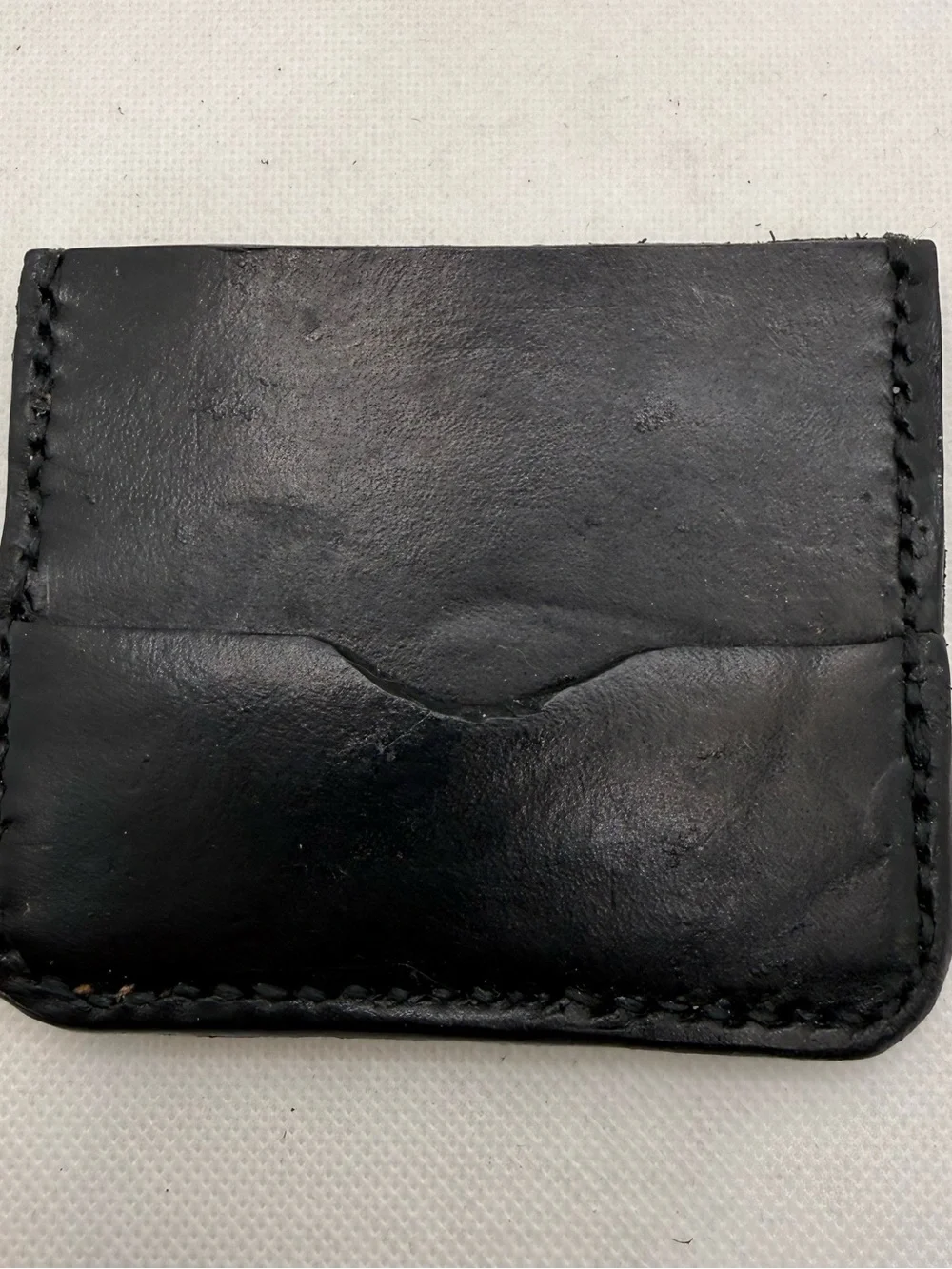 Handmade Black Genuine Leather Card Holder Wallet – Hand-Stitched